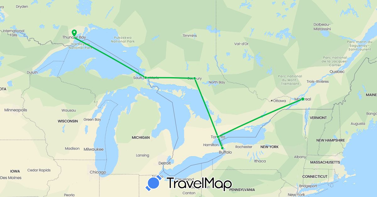 TravelMap itinerary: bus in Canada (North America)